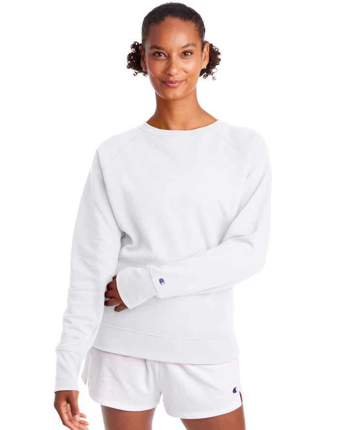 Champion Womens Sweatshirt NZ - Powerblend Fleece Classic Crew White ( 9205-QHJSO )